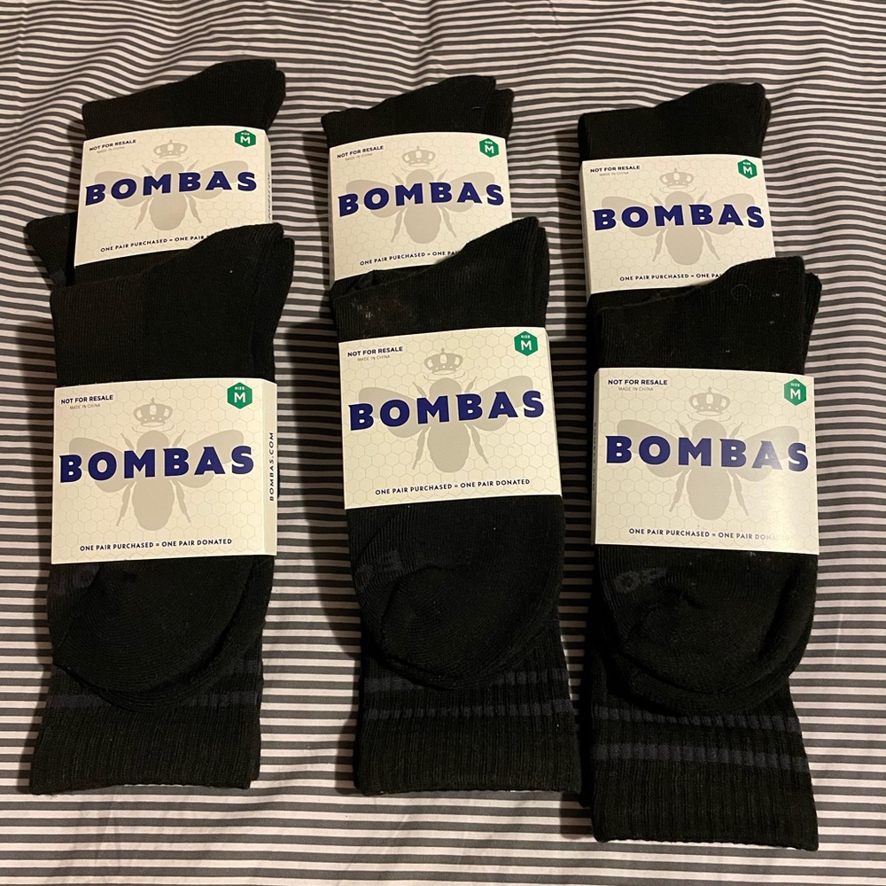 Bombas Socks 🧦Black - 6 Pairs - Medium -Unisex For Women & Men - Mid Calf